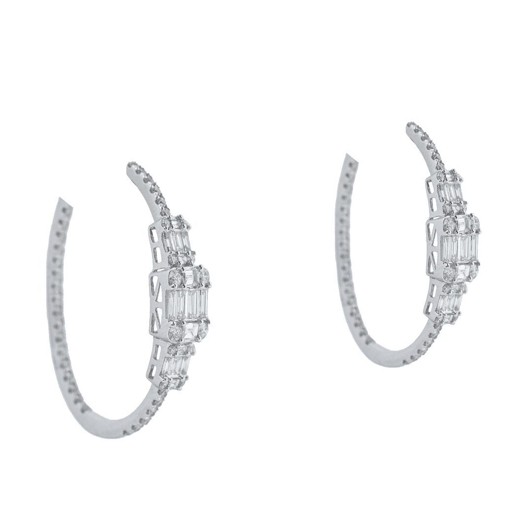 Brincos argola de ouro branco com brilhantes