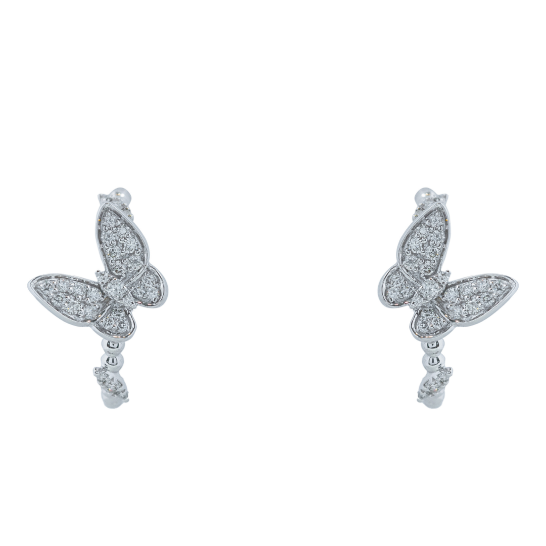 Brincos argola com borboleta em brilhantes