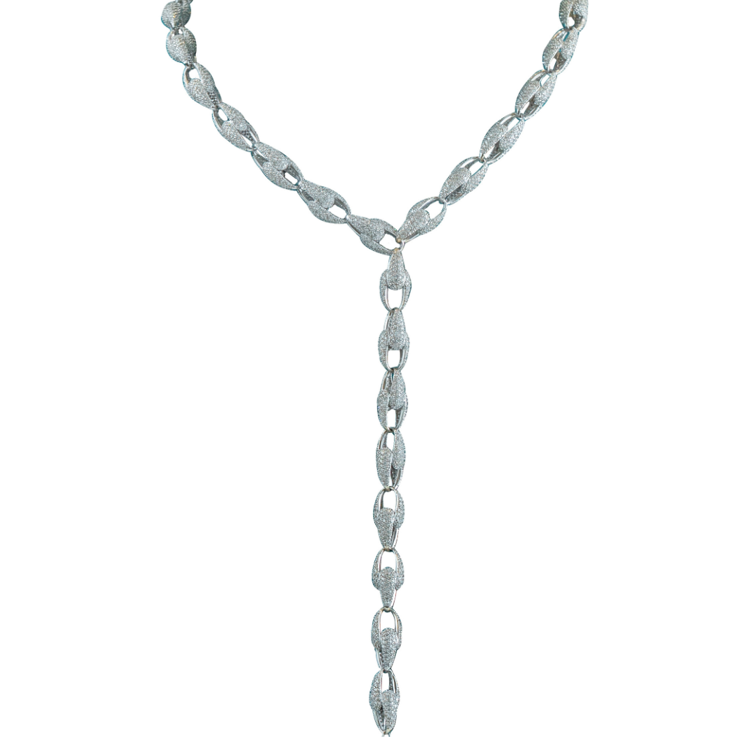 Colar ouro branco com brilhantes