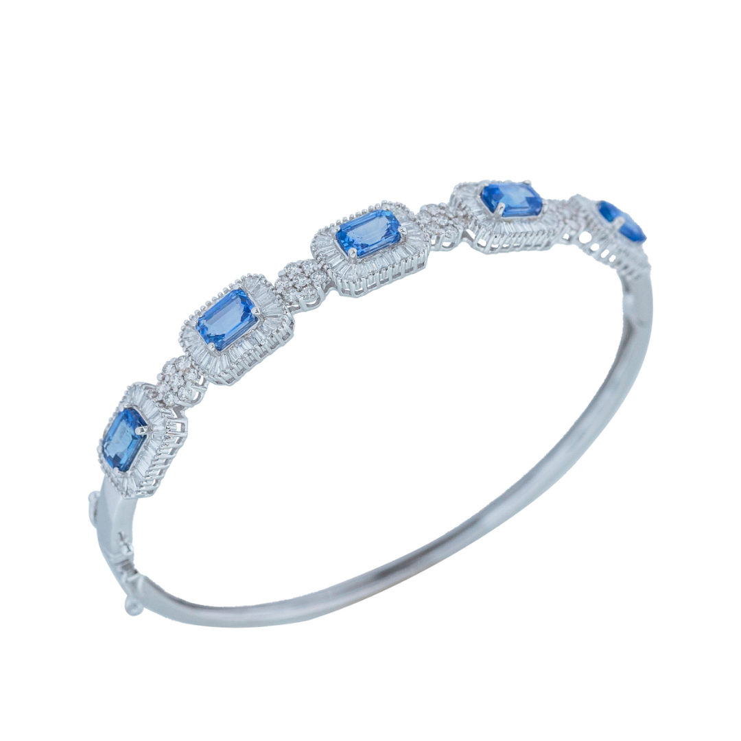 Bracelete ouro branco com brilhantes e safira azul