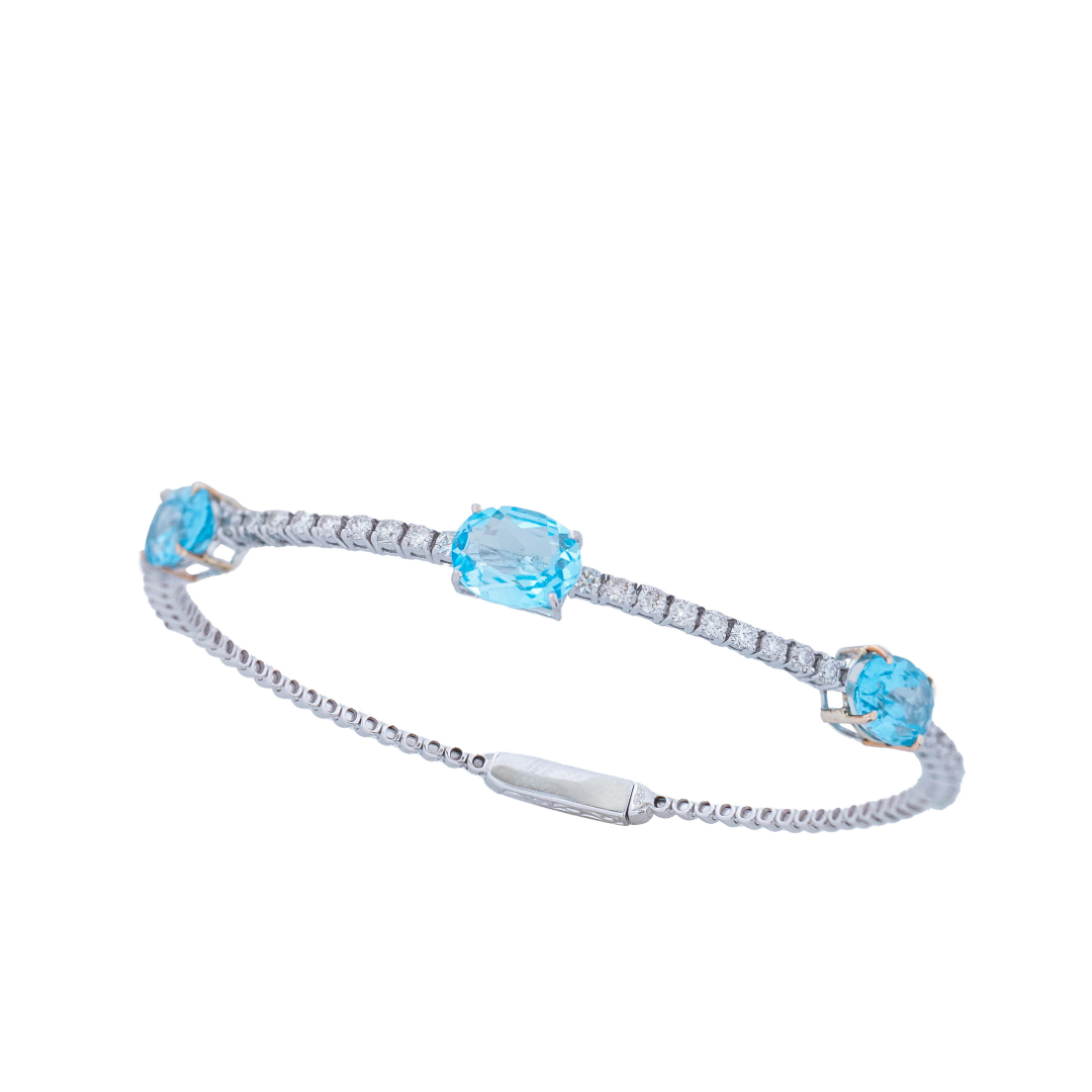 Bracelete ouro branco com brilhantes e topázio azul sky