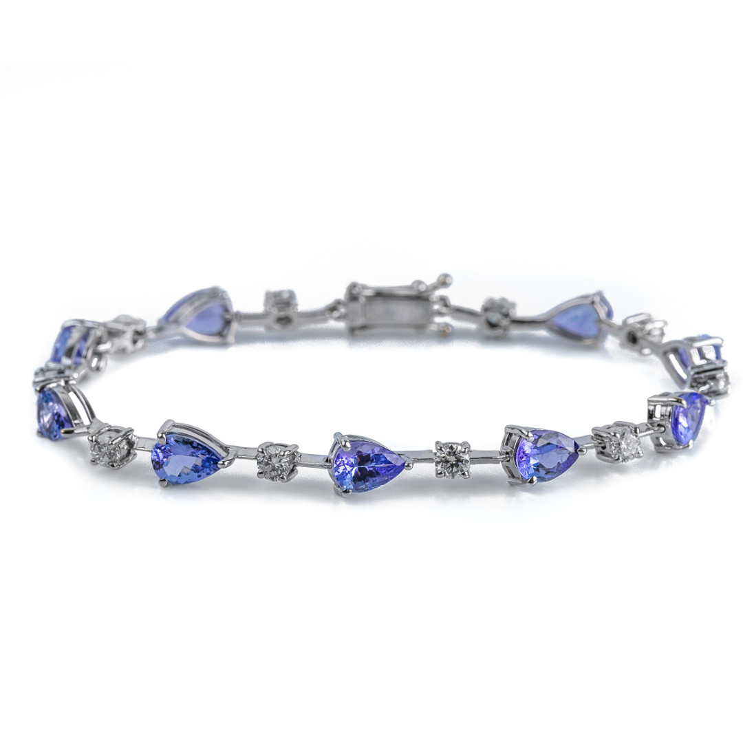 Pulseira ouro branco com tanzanitas e brilhantes