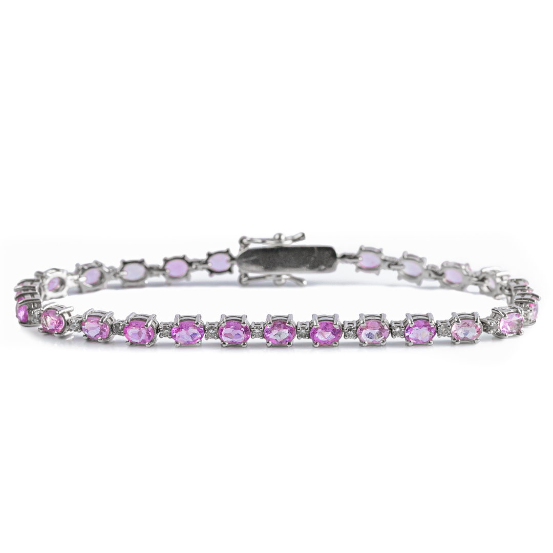Pulseira ouro branco com brilhantes e ametista