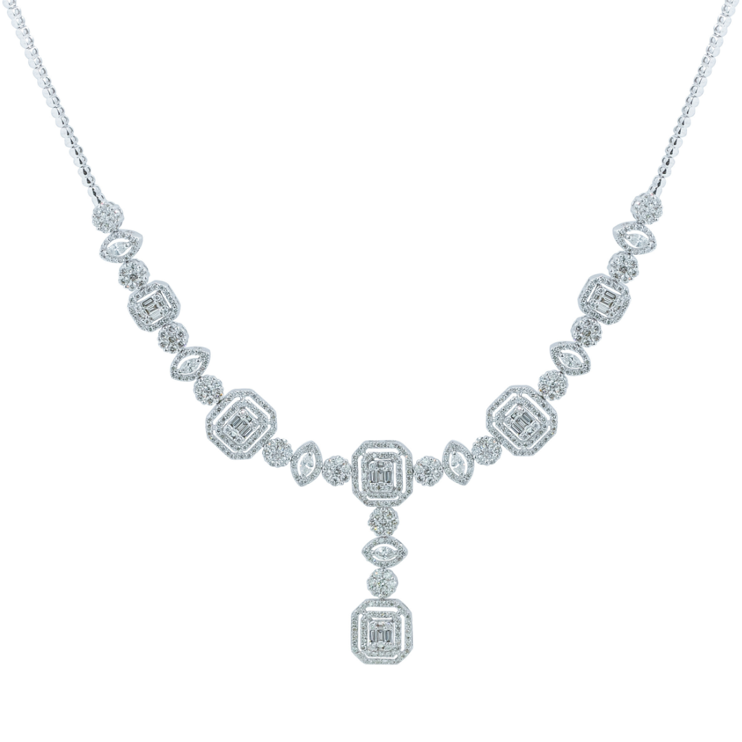 Colar ouro branco com brilhantes