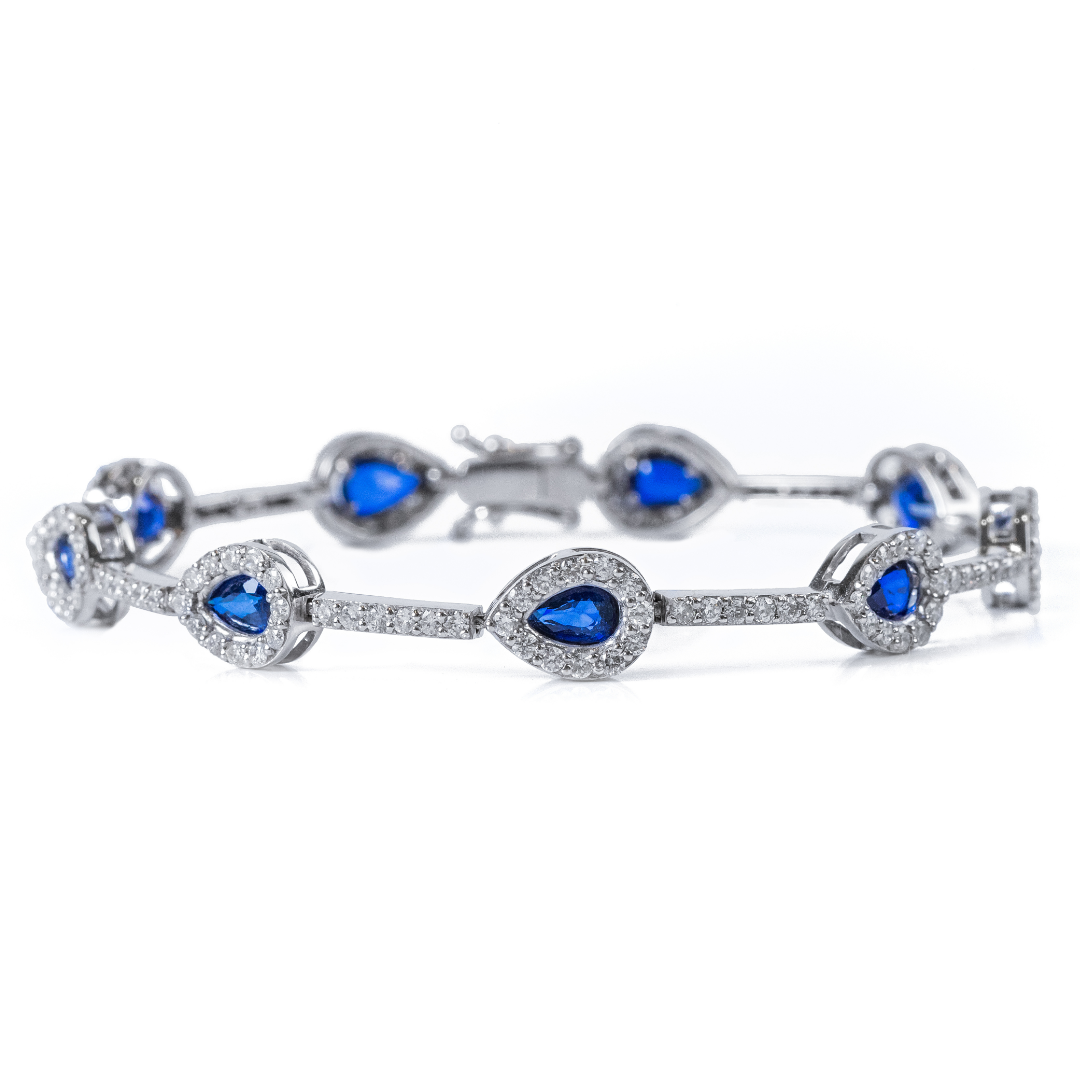 Pulseira ouro branco com brilhantes e safiras
