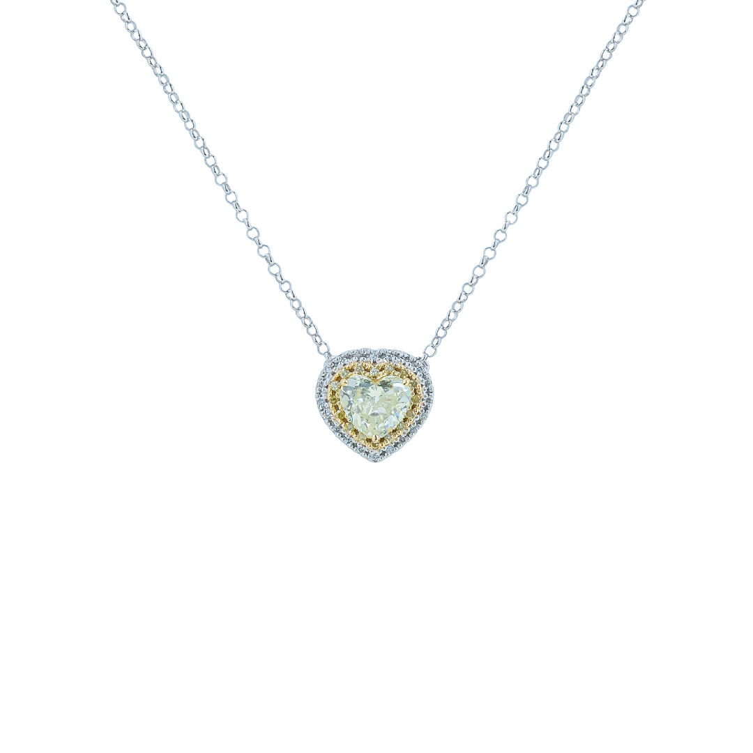 colar em ouro branco com brilhantes e diamante yellow